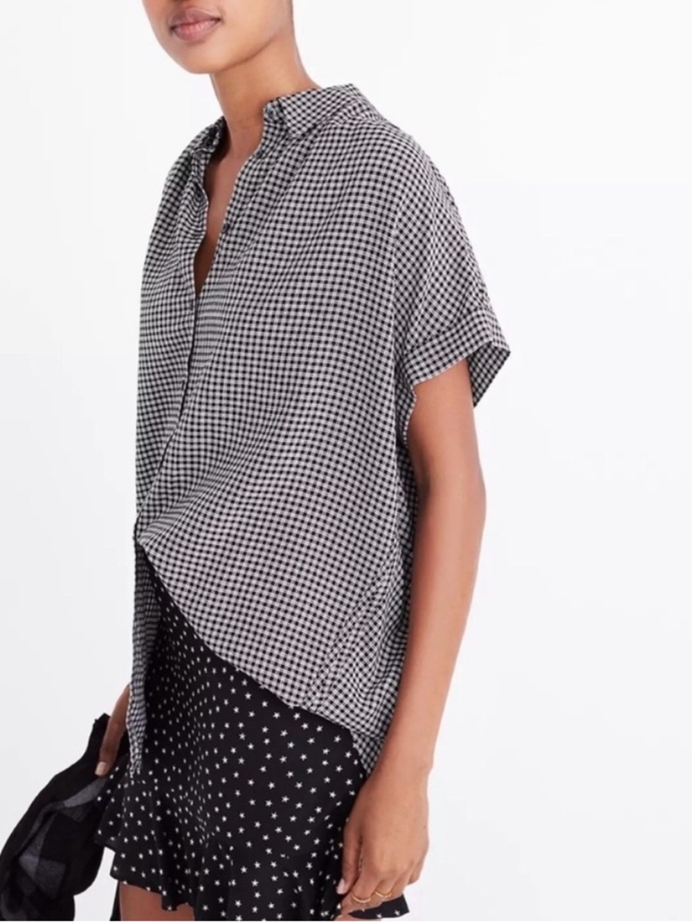 Madewell Black White Gingham Button Down Shirt Relaxed Fit Size Small
